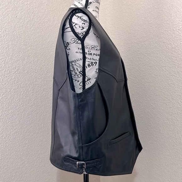 Novelli Biker Style Black Leather Sleeveless Jacket Vest Unisex - Picture 3 of 10